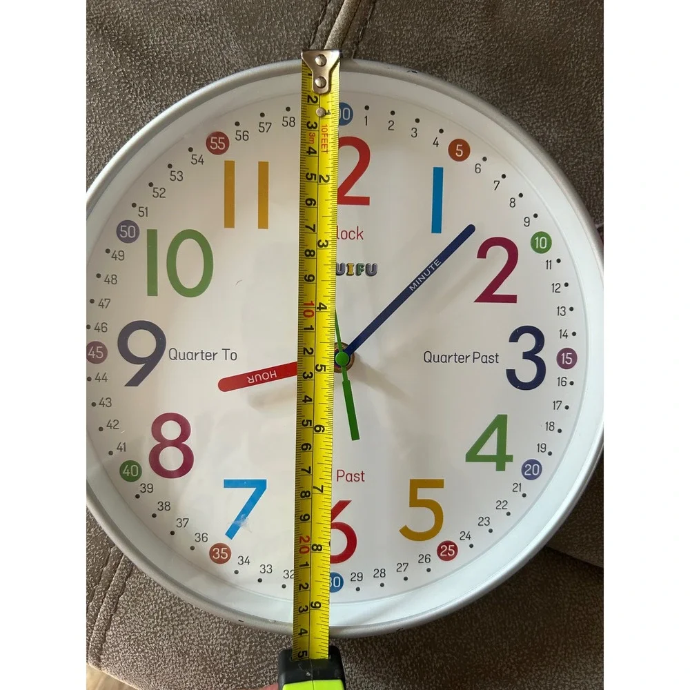 AIRUIFU Kids Learning Wall Clock Educational Colorful 10in Analog Time Teacher